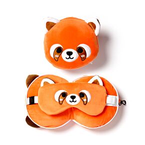 Almohada de Viaje con Antifaz Relaxeazzz Oso Panda Rojo Adoramals