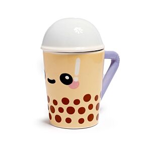 Taza de Cerámica con Tapa Foodiemals Boba Té con Burbujas