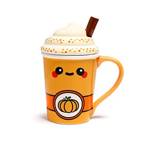 Taza de Cerámica con Tapa Foodiemals Latte de Calabaza