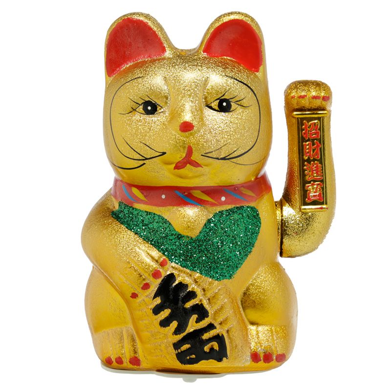 Gato Maneki Neko - Gato de la Suerte Maneki Neko Mueve el Brazo y Ojos  Abiertos - 21cm