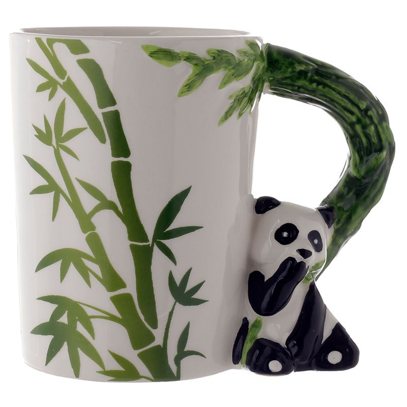 Taza de Cerámica - Asa con Forma de Oso Panda y Bambú